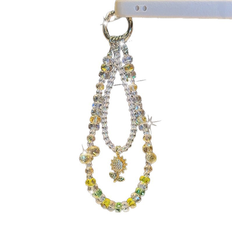Girasol de verano fresco flash cadena de teléfono móvil lujo ligero de alto nivel sensación de cristal bolso colgante colgante de mano pulsera image 6