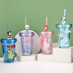 Disney children's straw cold water cup floating cartoon 3D new male and female baby water-filled anti-scalding double-layer cup