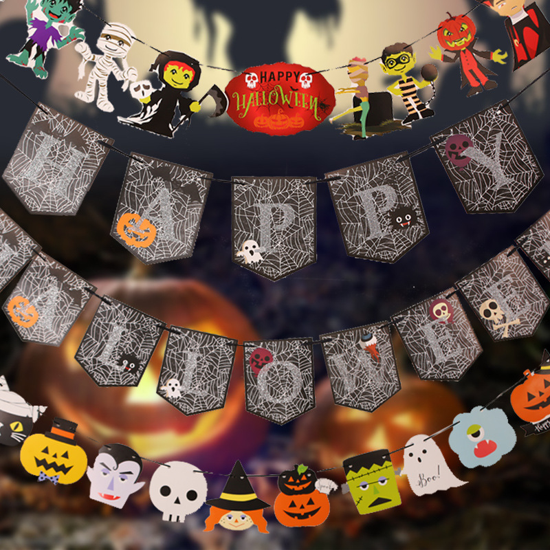 Venta caliente transfronteriza Decoración de Halloween Tirando de banderas Colgante Atmósfera de terror Accesorios de cráneo Adornos Accesorios para fiestas Suministros para fiestas