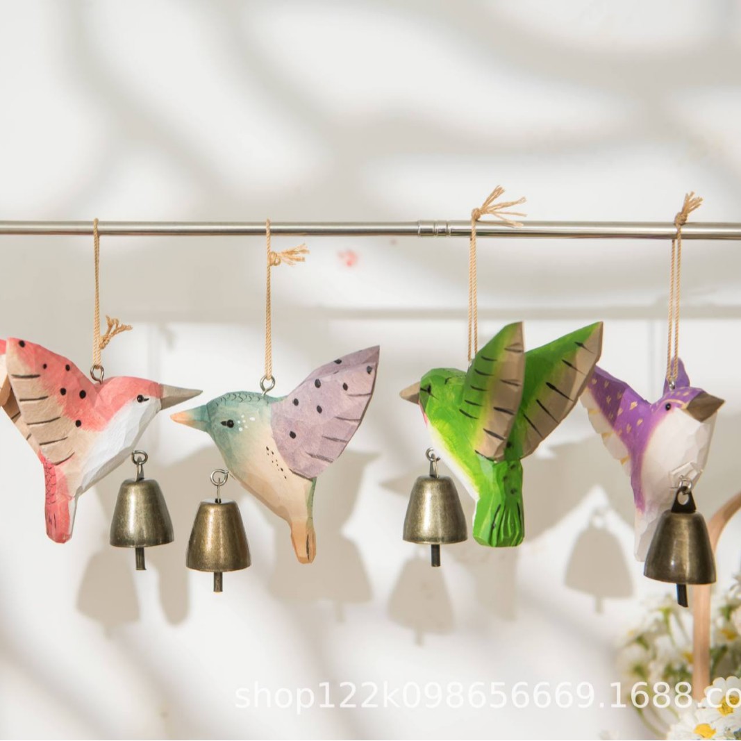 Hecha a mano colibríes colgar decoración de mesa campana colgar decoración de patio campana de viento pájaros