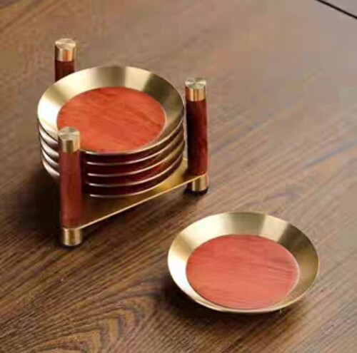 Copper Wood Rosewood Flower Maple Solid Wood Tea Cup Mat, Luxury Creative New Chinese Style Tea Mat, Heat Insulating Tea Cup Stand