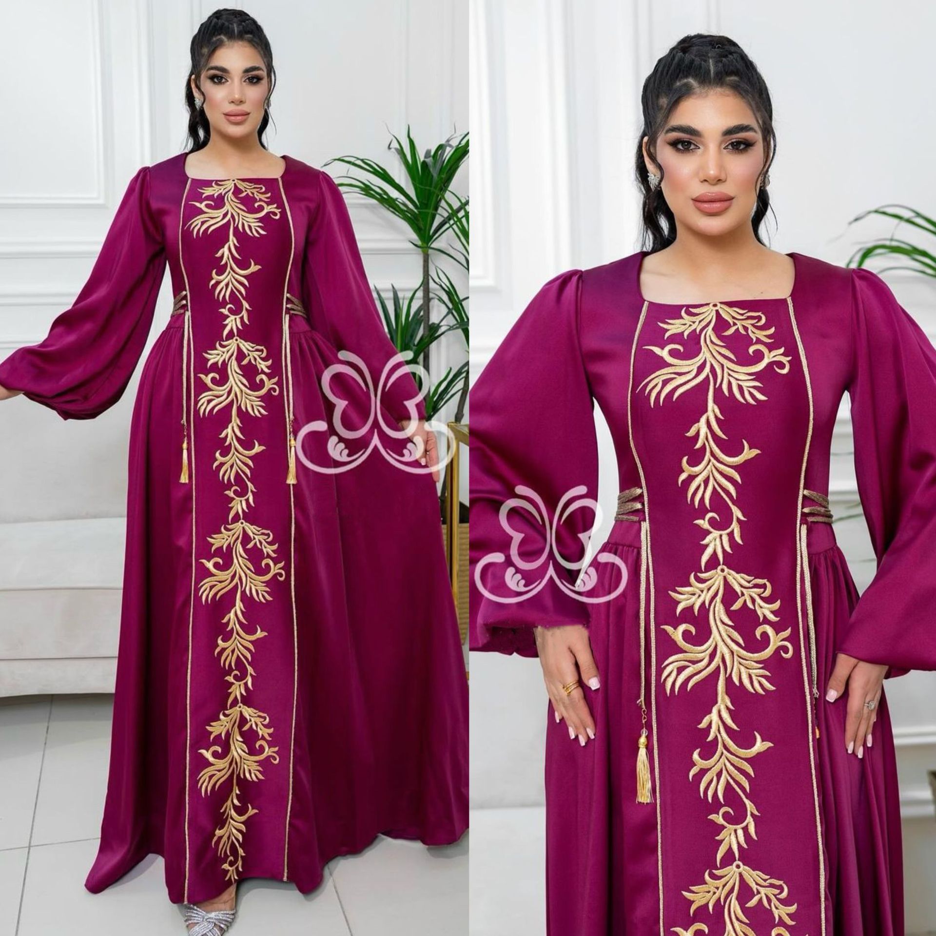 Women's Clothing hot sale Muslim fashion embroidered drawstring women's abaya dress_voghion.com