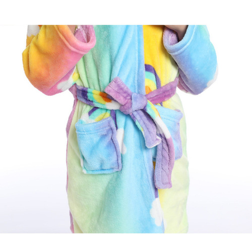 Children's Winter Robe with Unicorn Design and Rainbow Pattern