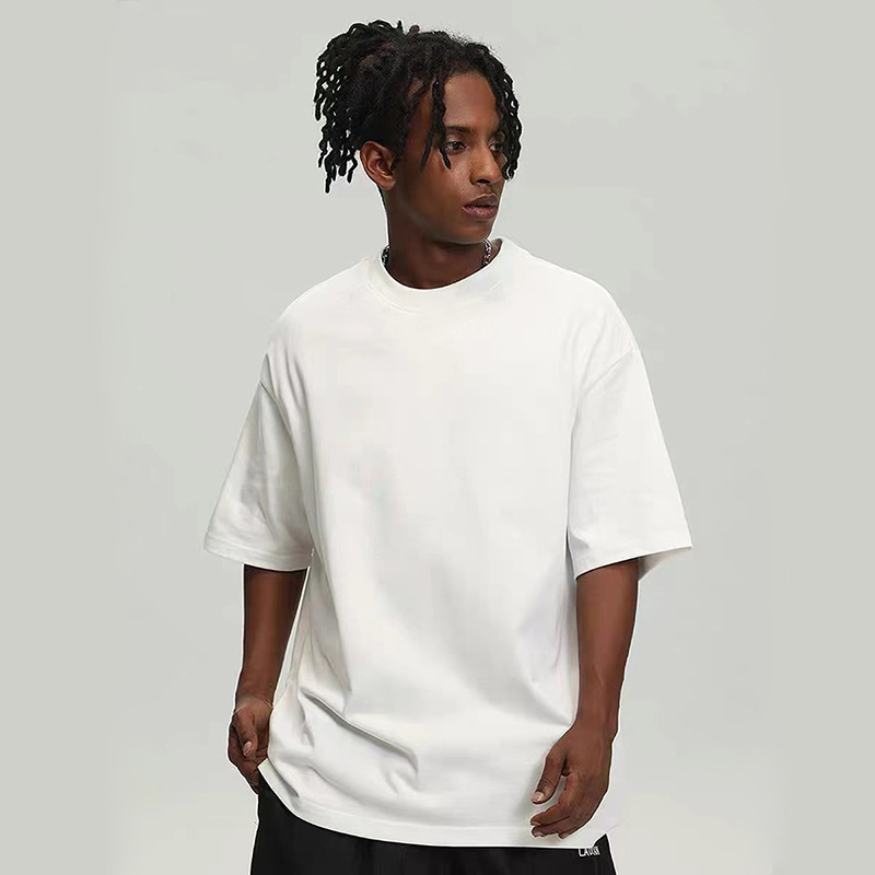 Pesada marca de moda europea y americana de hombro caída camiseta de manga corta para hombres suelta inmes de algodón de gran tamaño pareja camiseta de base