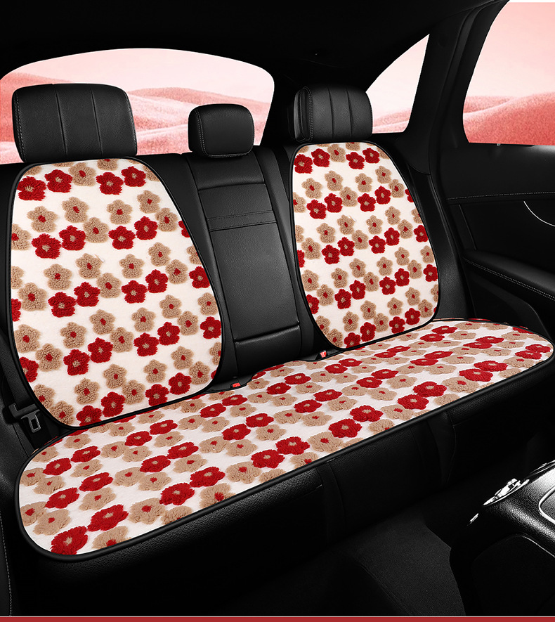 Warm Car Seat Cushion, Lamb Wool, Cute 3D Flower Design, Seven-Piece Set, Three-Piece Set, Small Square Cushion, Wholesale, Thickened and Warm