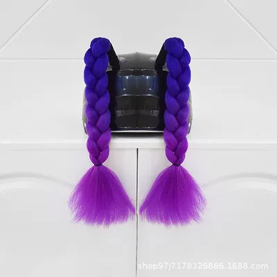 Motosiklet dəbilqələri: Braids, Double Ponytails - a-pair-of-blue-and-purple-short-braids