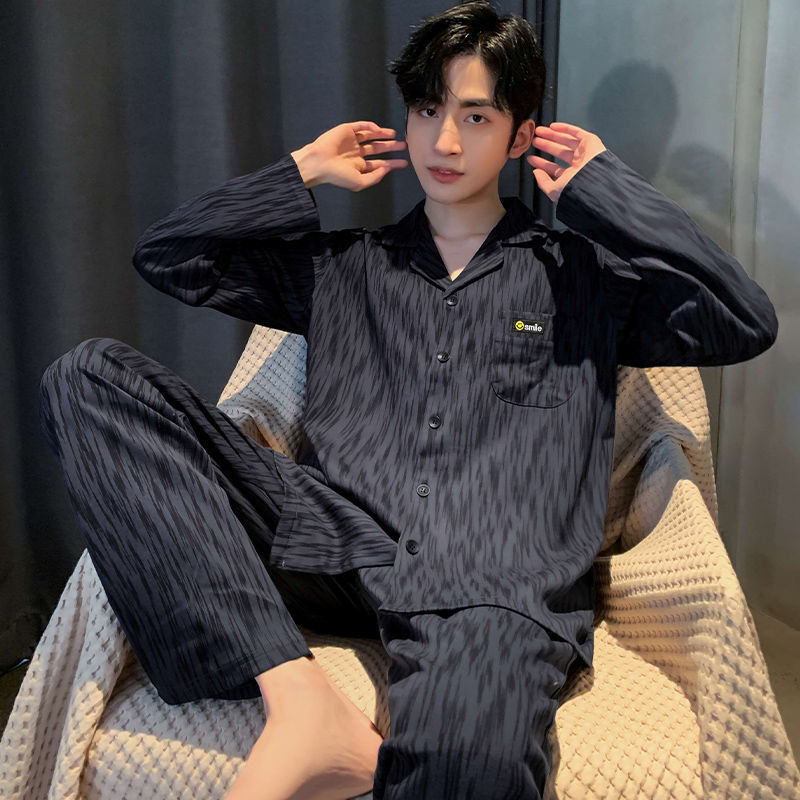 100% pijamas de algodón de los hombres de primavera y otoño de algodón de manga larga casual adolescentes pueden usar fuera de algodón