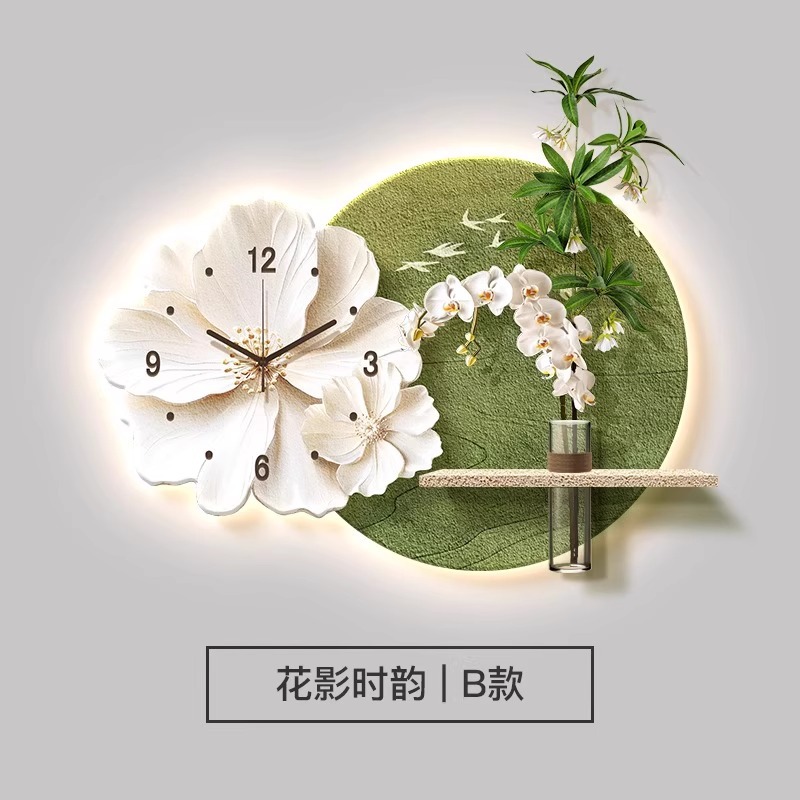 水耕栽培緑植物レストラン装飾絵画クリエイティブ壁時計リビングルームのテレビの背景壁掛け絵画 2025 新しい立体時計