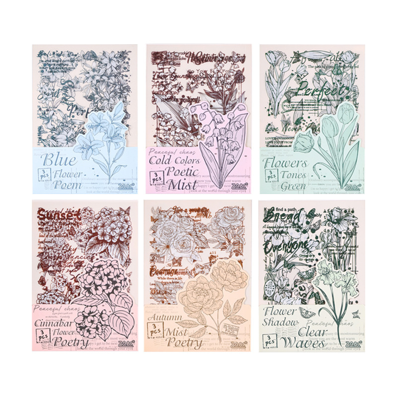 Flor poética transparente pegatinas impermeables para mascotas diy diario de mano pegatinas decorativas pegatinas florales retro transfronterizas