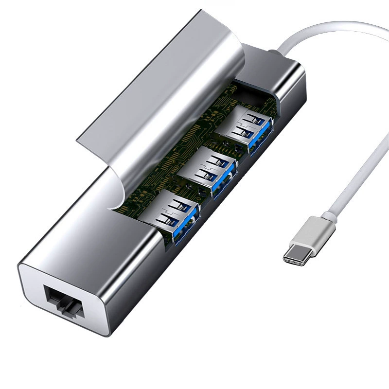 Сетевая карта USB3.1 из алюминиевого сплава Type-C - RJ45 с 1 портом 3.0, 2 портами 2.0HUB, сетевая карта с накопителем 100 Мбит/с