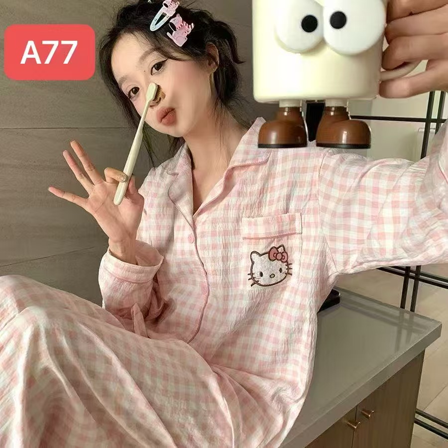 Algodón nublado al por mayor transfronterizo nuevo pijama de niña pantalones de manga larga delgados dulces dibujos animados impresión de ropa para el hogar set