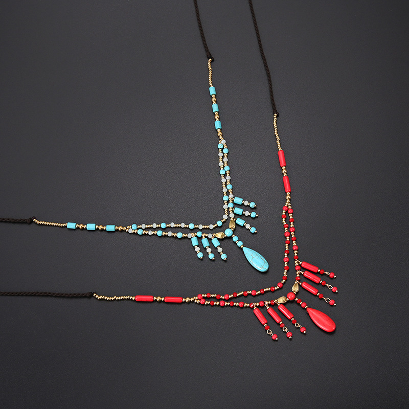 European and American Bohemian Long Song Drama with the Same Turquoise Forehead Ornament Cross-Border Retro Antique Han Dynasty Tassel Headdress