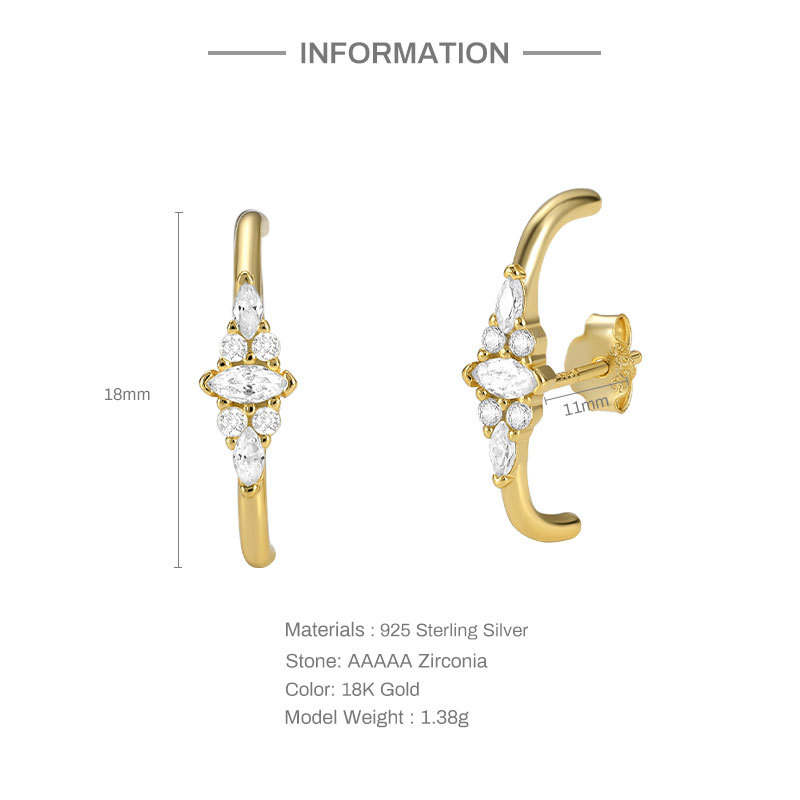 S925 Barra de plata pura línea curvada pétalo diamante pendientes europeos y americanos Venta caliente luz creativa de lujo pendientes geométricos