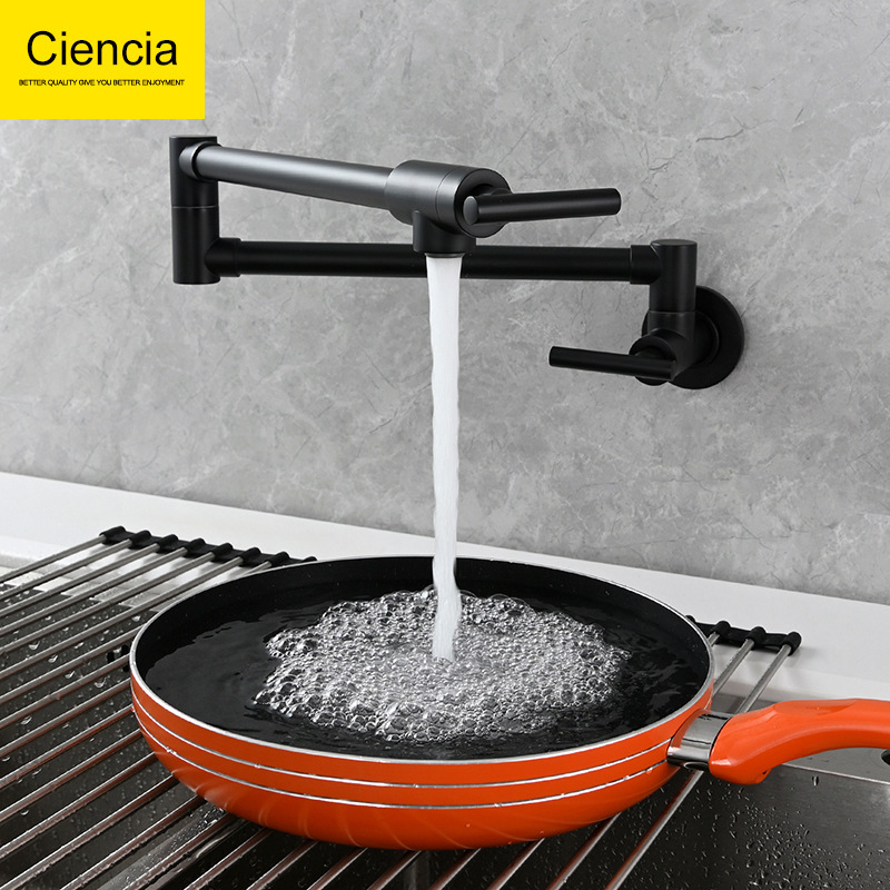 In-wall type single cold faucet kitchen folding faucet bathroom basin faucet double switch rotating laundry table faucet
