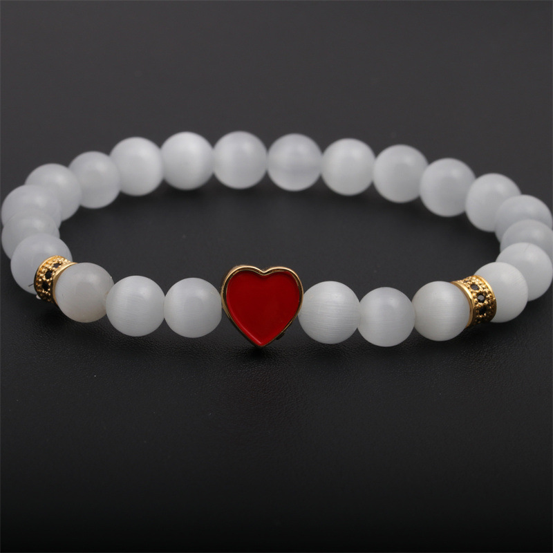 Europea y americana simple transfronteriza ópalo blanco pulsera de cuentas de cobre micro incrustaciones de aceite gota en forma de corazón pulsera de pareja femenina
