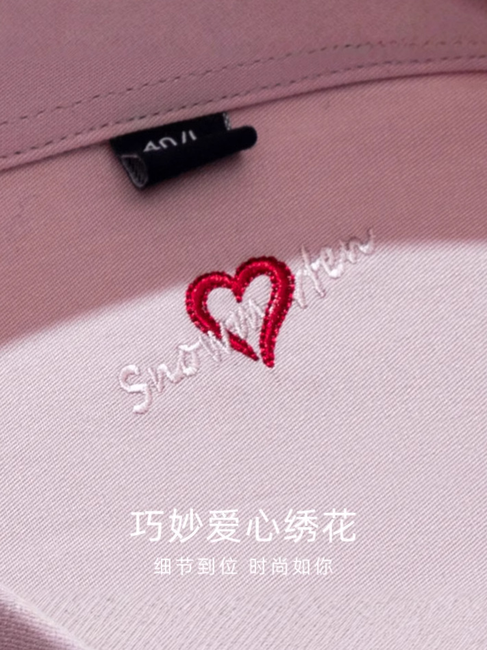 Camisas rosa personalizadas para hombres de manga larga boda moda casal delgada amor bordado vestido de hombre