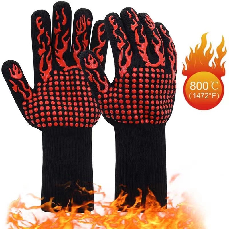 Amazon hot aramid 500-800 degree barbecue oven high temperature resistant gloves cut resistant BBQ baking flame retardant gloves