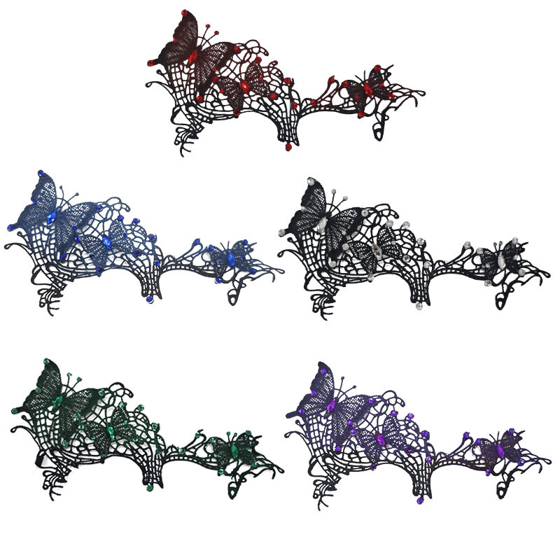 Venecia máscara de mariposa de encaje negro con gafas especiales máscara de carnaval de diamante sexy