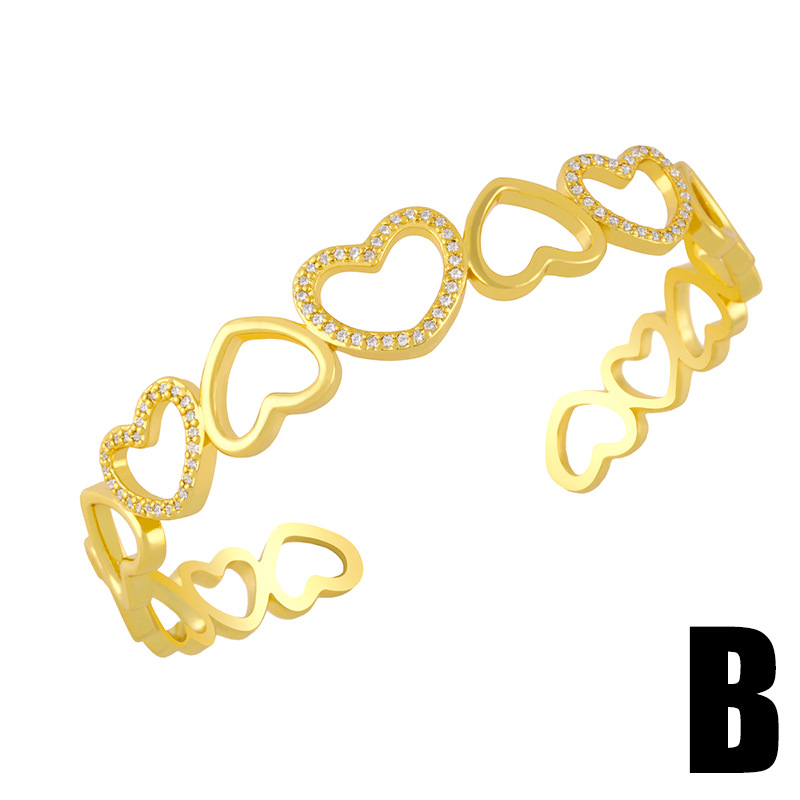 Fashion snake-shaped geometric heart-shape circle hollow copper inlaid zircon bracelet wholesale