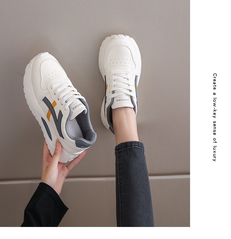 Giày sneaker nữ đế dày kiểu giày trắng cổ thấp, gót vừa 3–5 cm, dây buộc phía trước — Màu kaki be, Màu xanh be, Màu xám be chi tiết 12