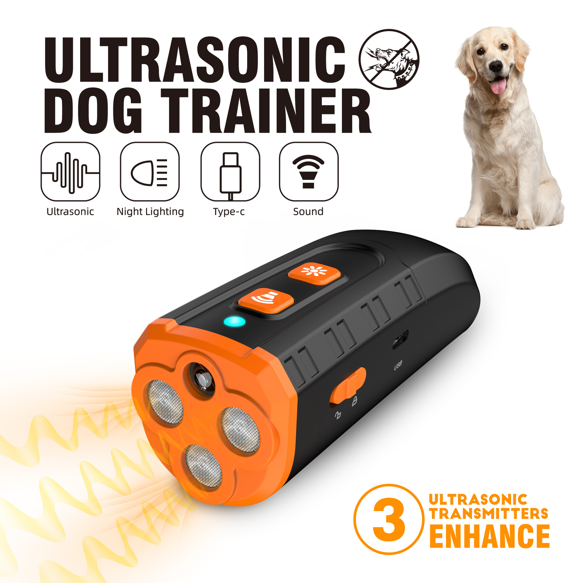 Nuevo modelo transfronterizo de dispositivo ultrasónico portátil para entrenamiento de perros, dispositivo antiladridos, repelente ultrasónico portátil para perros, suministros para el entrenamiento de mascotas