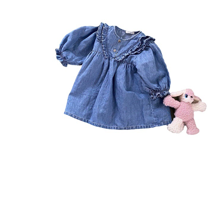 Vestido infantil de primavera de manga larga para bebé, vestido con volantes de doble capa, conjunto de primavera para bebé, falda vaquera para niñas, principios de primavera