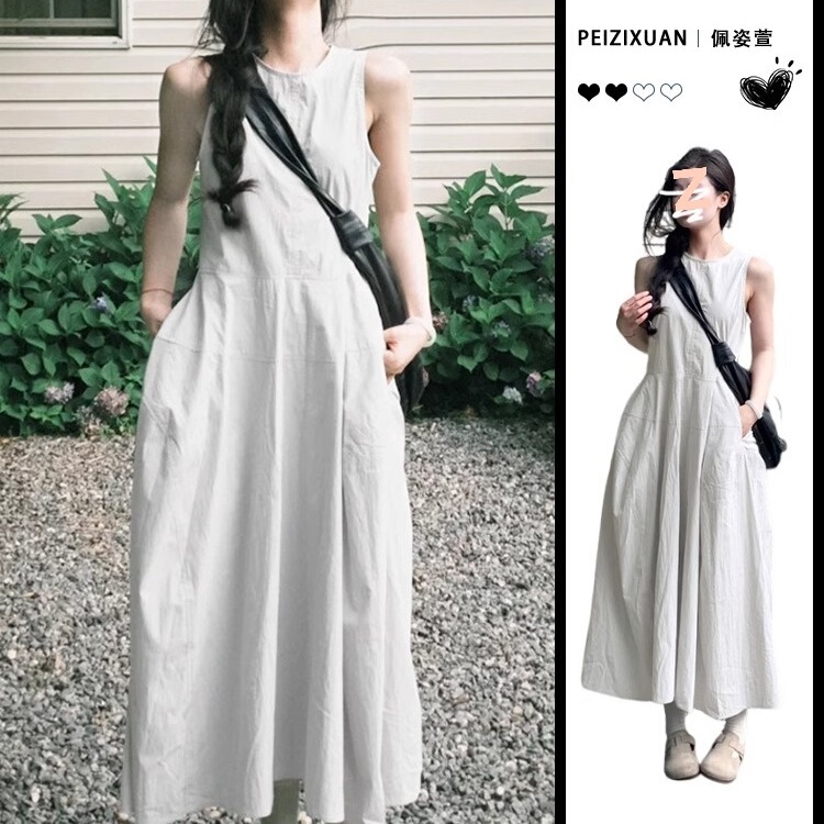 Elegant Sleeveless Dress for Women Summer 2025 New Style Vest Long Dress Korean Style High-End Simple and Elegant Petite