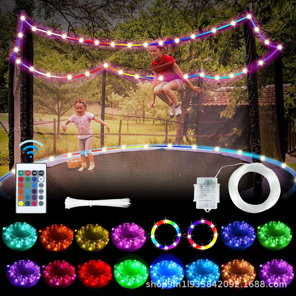 一件代发爆款LED发光蹦床灯 庭院装饰蹦床架灯电池盒防水灯串