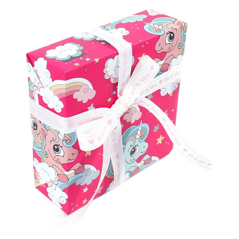 Papel de embalaje de dibujos animados Unicornio serie de papel de embalaje de regalos de cumpleaños para niños paquete de papel de embalaje ecológico