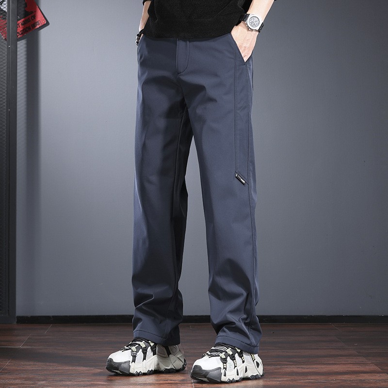 High-End Outdoor Three-Proof Casual Pants for Men, Autumn and Winter Loose Straight Fleece-Lined Hiking Waterproof Softshell Pants for Men