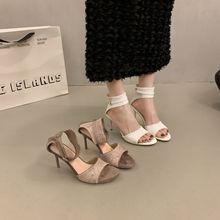 女式鱼嘴露趾凉鞋2025春季新款细跟高跟鞋PU材质超纤内里纯色夏季