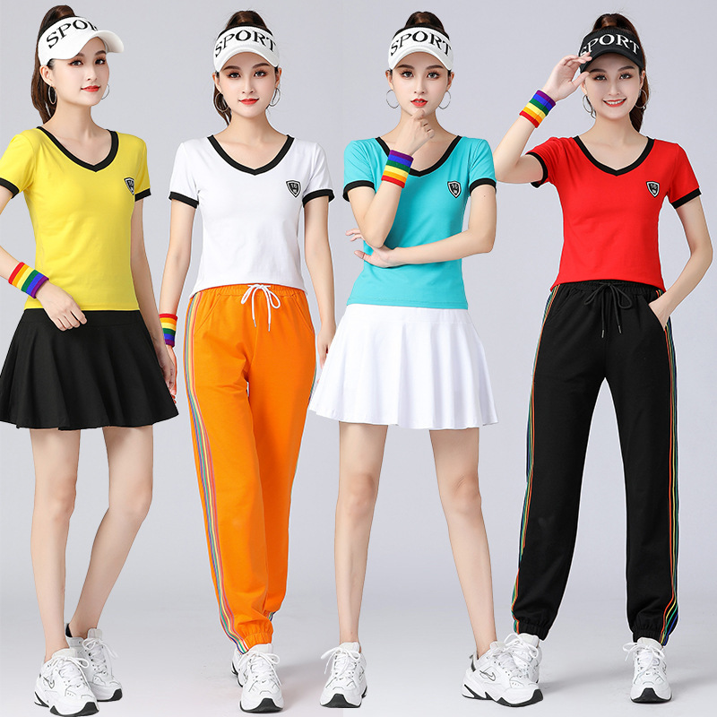 2022 Bejianli square dance suit summer new V-neck short-sleeved pants sports leisure costume Square