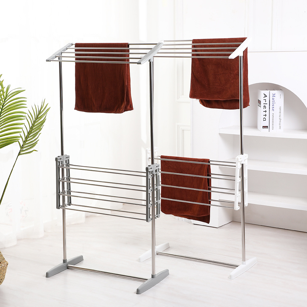 Double-layer Drying Rack Drying Small Balcony Clothes Shelf Dormitory Movable Storage Rack Floor-to-Floor Indoor Drying Rack