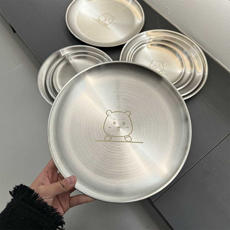 全套韩式露营不锈钢餐盘野餐盘简餐平盘点心盘子蛋糕圆盘烧烤盘|undefined