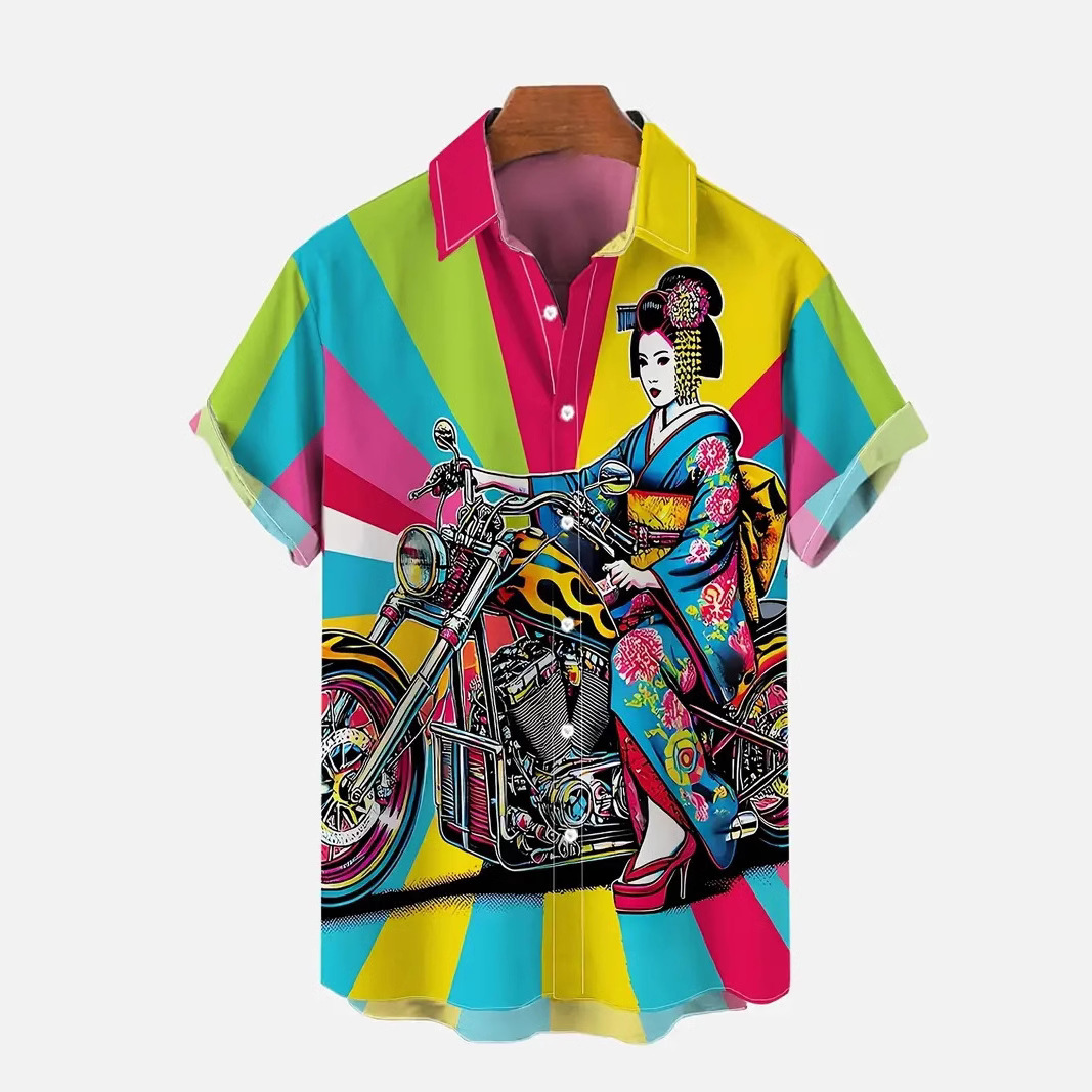 Camisa de manga corta tridimensional de alta calidad transfronteriza 2024 verano casual tendencia de moda de todo fósforo MB1