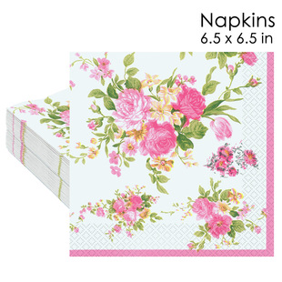 Cross-border Jiuyi in stock Spring Flower Theme Party Props Pink Flower Disposable Napkin