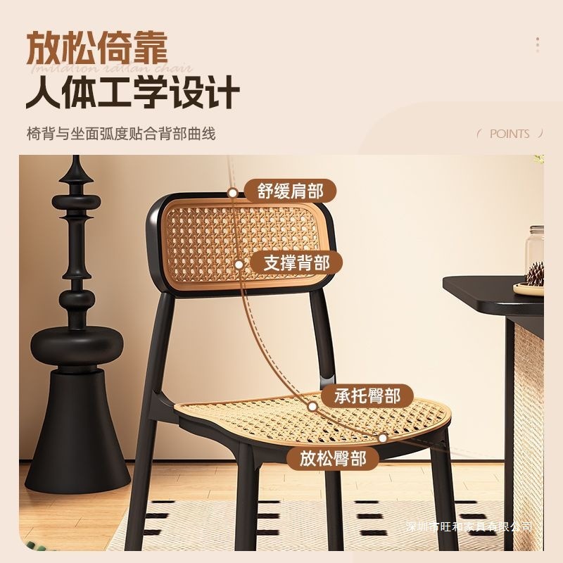 2025新款餐椅靠背塑料藤编椅子家用休闲椅备用凳子可叠放板凳商用|undefined