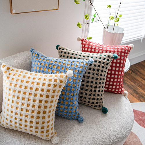 Nordic ins style sherpa three-dimensional checkerboard pattern cut pillow living room sofa office waist pillow cover
