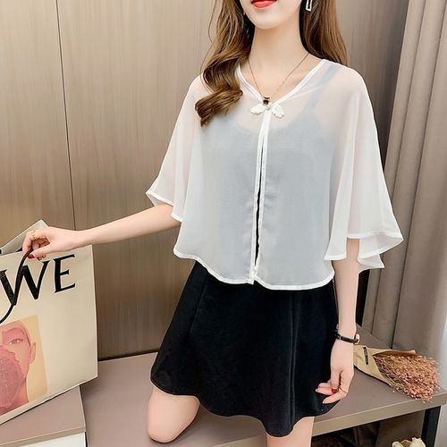 Short chiffon women's capelet for  summer outerwear, paired with cheongsam dresses, open sweater-style thin jacket, sun protection clothing.