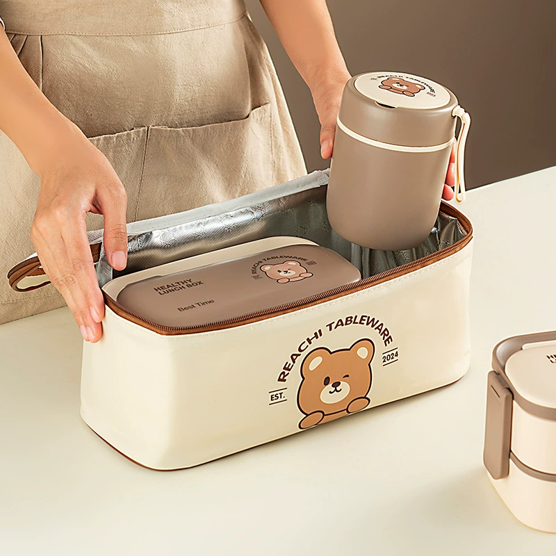 Cute double-layer thermos for elementary school students stainless steel, lunch box, dinner plate