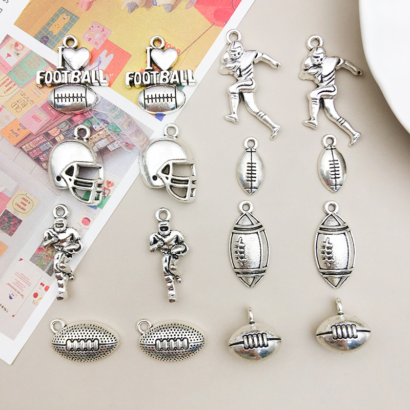 8 Rugby Player Series Alloy Jewelry Pendant DIY Bracelet Necklace Accessories Material Rugby Pendant