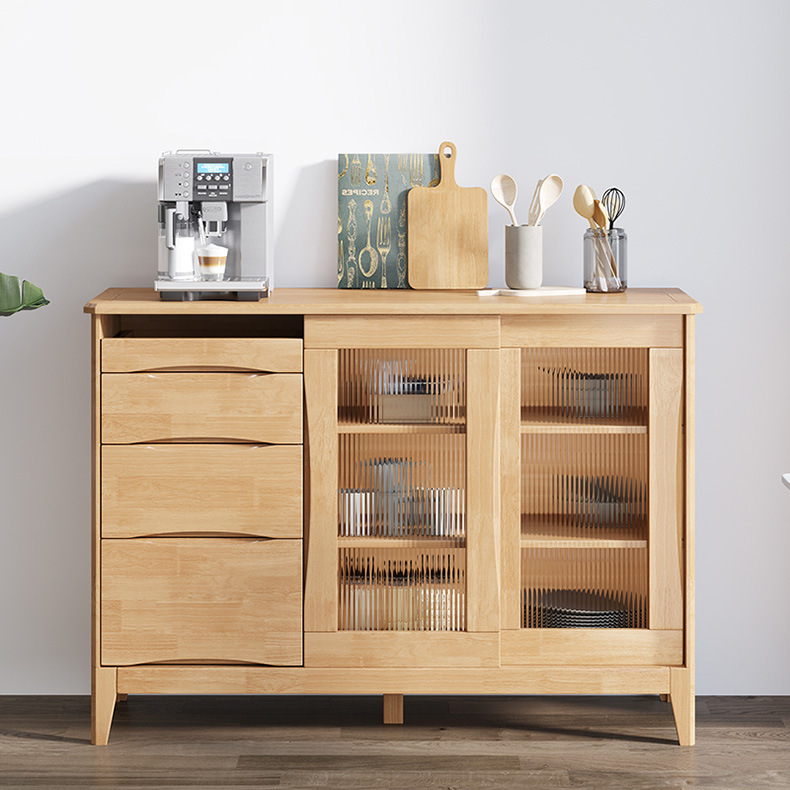 Nordic solid wood sliding door sideboard cabinet two-door tea cabinet with drawer multi-functional log wind wall locker