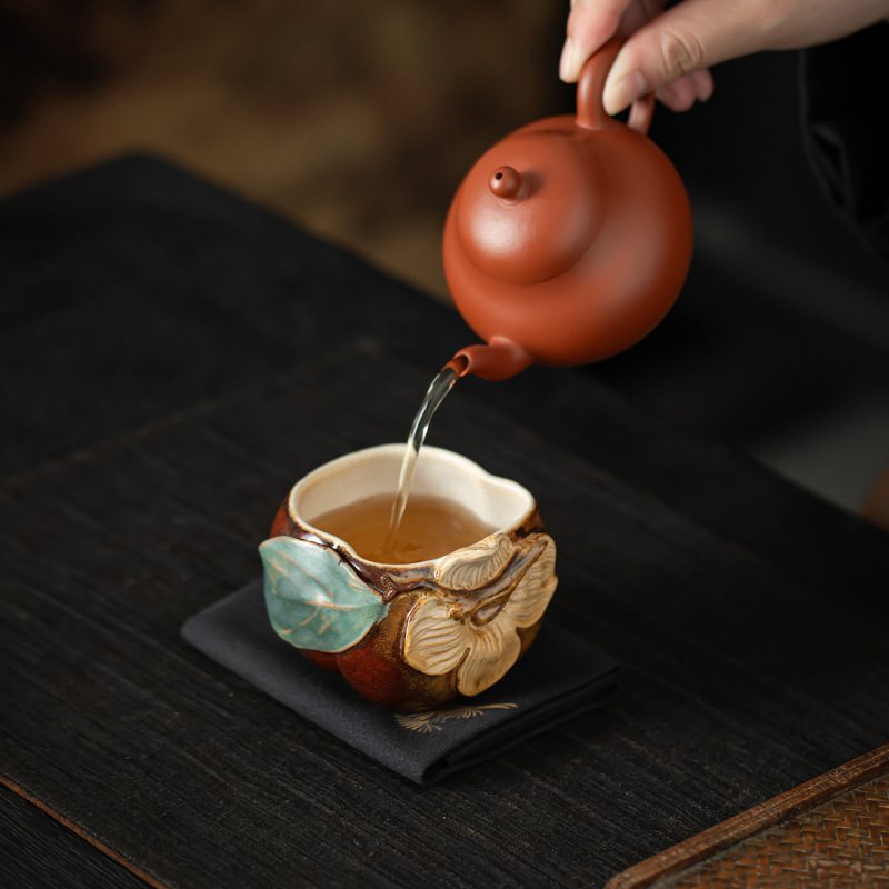 宋朴苏扬烨大师纯手工柿子杯主人杯大吉大利礼盒装柴烧手作茶杯|undefined