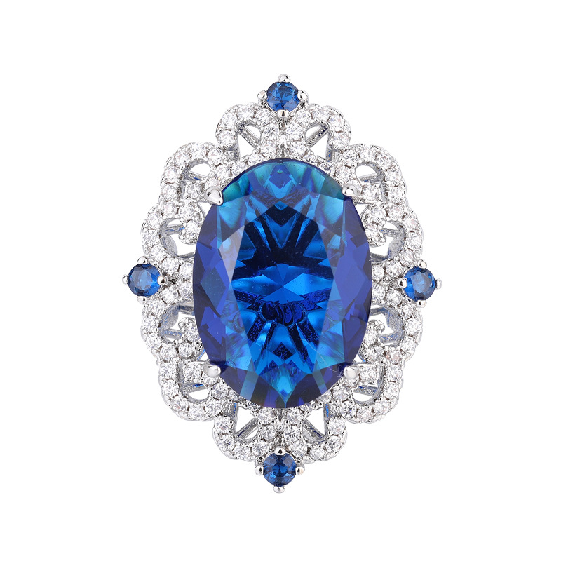 Zhuang Shengsheng Jewelry, fondo de cobre, juego de cristal puntiagudo azul de simulación chapado en oro, estilo creativo, incrustaciones de lujo de diamantes completos 13*18-8*12