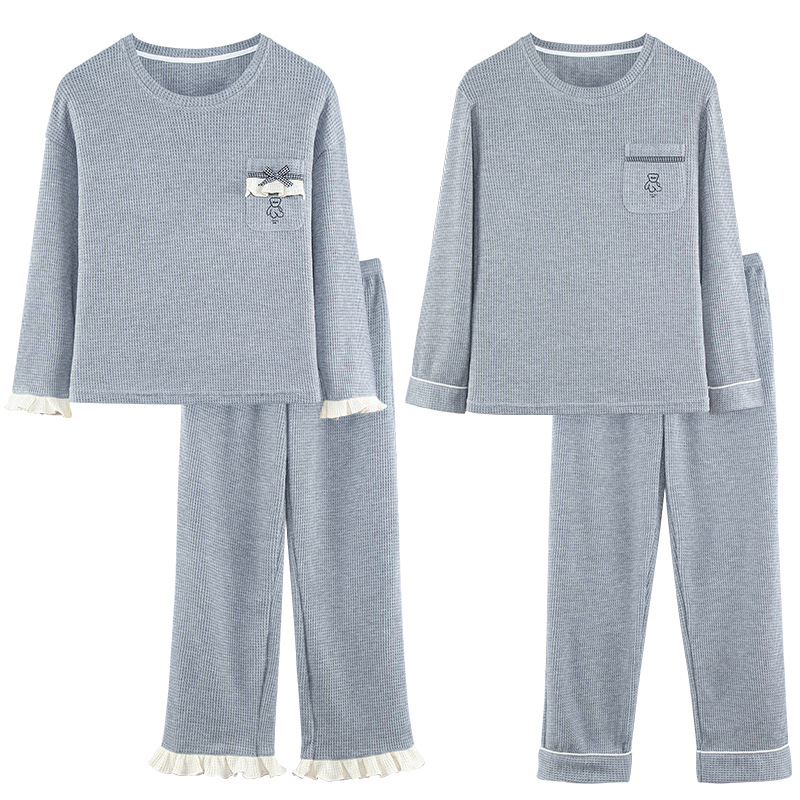 Primavera y otoño pareja pijamas de algodón de invierno de las mujeres de dibujos animados lindo de manga larga casual hombres simples más tamaño homewear traje