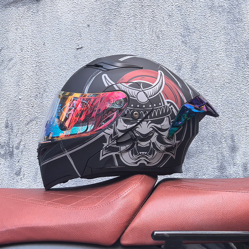 Casco de motocicleta Orz, casco, casco, doble lente, cola grande, motocicleta, casco de carrera, casco, hombres y mujeres, calor de invierno