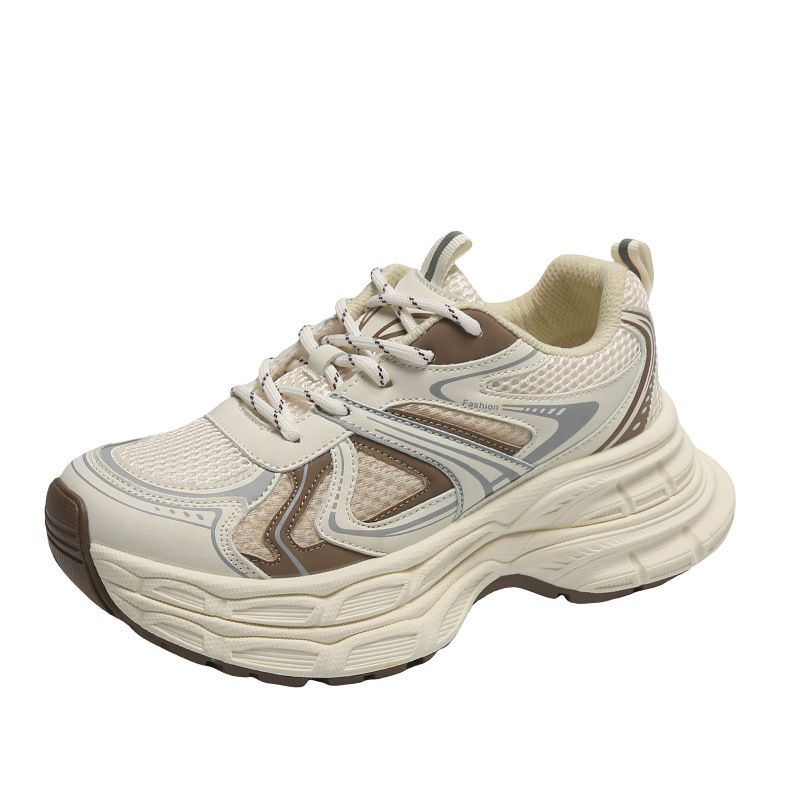 Korean Version Thick Soled Dad For Women 2024 New Autumn Mesh Breathable Height Increasing Sports And Leisure Running_voghion.com