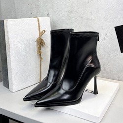 7933-1 European and American style fashion boots for children, pointed, sexy, thin heel splicing, bare boots, slim boots, zippered high heels, short boots