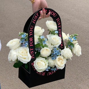 Thirteen Flower Materials Simple Hand-Held Flower Box Foldableing Flower Arrangement Box Black Gift Box Flower Basket Flower Packaging Box