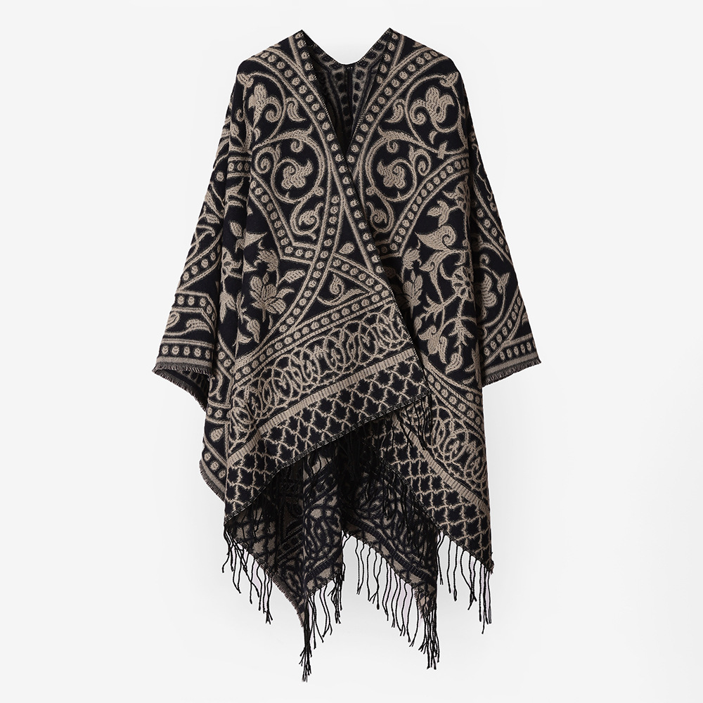 Otoño y invierno bordilla tejedido chal Otoño y invierno tejedido bufandas jacquard abertura abrigo de Amazon chal